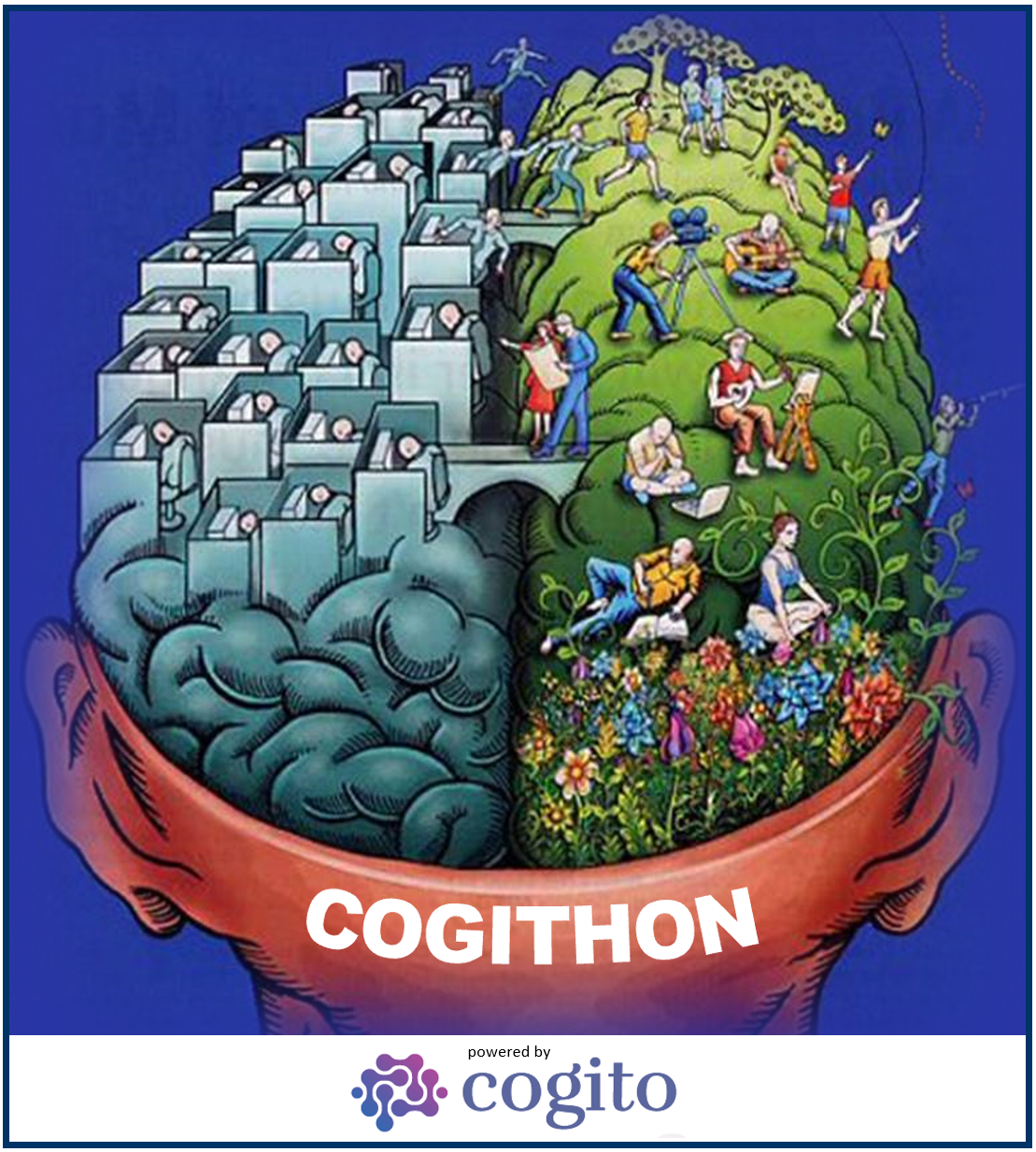 COGITHON mood picture - Drawing of the brain with these two hemispheres to symbolize creativity and rationality. COGITHON mood picture - Drawing of the brain with these two hemispheres to symbolize creativity and rationality.