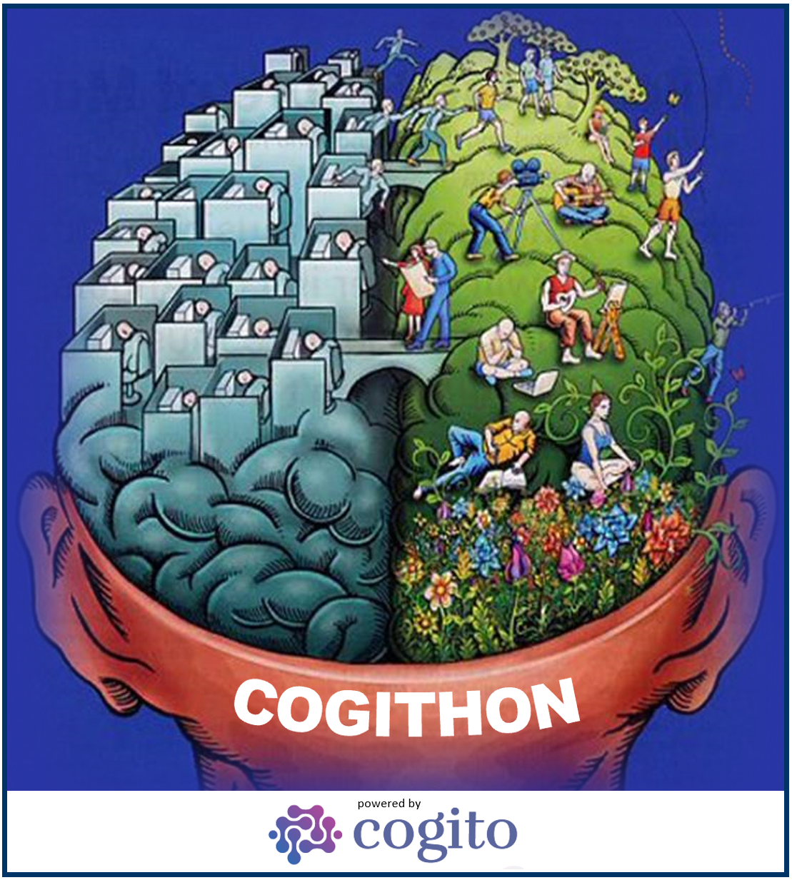 COGITHON mood picture - Drawing of the brain with these two hemispheres to symbolize creativity and rationality.